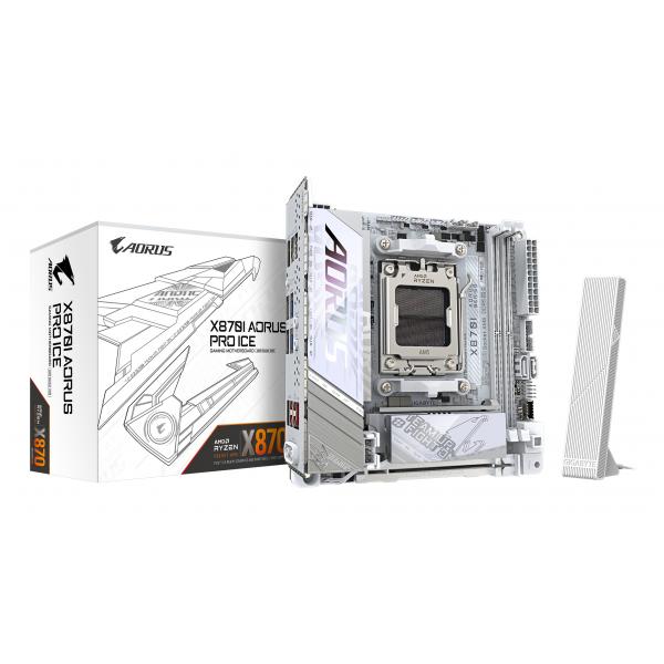GIGABYTE X870I AORUS PRO ICE Scheda madre - Supporta CPU AMD Ryzen serie 9000, VRM a 8+2+1 fasi, fino a 8400 MHz DDR5 [OC], 1xPCIe 5.0 M.2 + 1xPCIe 4.0 M.2, WI-FI 7, LAN 2,5 GbE, USB 4 (AORUS AM5 X87