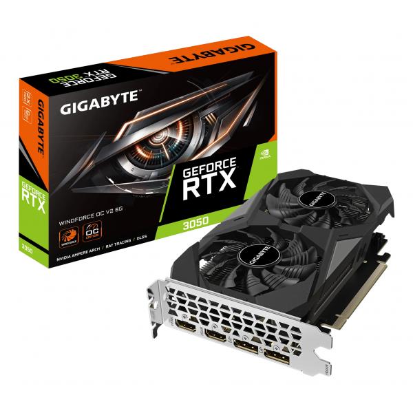 GIGABYTE GeForce RTX 3050 WINDFORCE OC V2 6G NVIDIA 6 GB GDDR6 (Gigabyte NVIDIA GeForce RTX 3050 WINDFORCE OC V2 6GB GDDR6 Graphics Card, 2304 CUDA Cores, 1477 MHz Core Clock, Dual Fan, 2x DisplayPor
