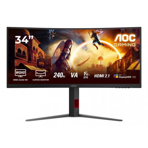 AOC G4 CU34G4Z Monitor PC 86,4 cm [34] 3440 x 1440 Pixel Wide Quad HD LED Nero, Rosso (AOC Gaming CU34G4Z - LED monitor - gaming - curved - 34 - 3440 x 1440 WQHD @ 240 Hz - Fast VA - 450 cd/m? - 2500