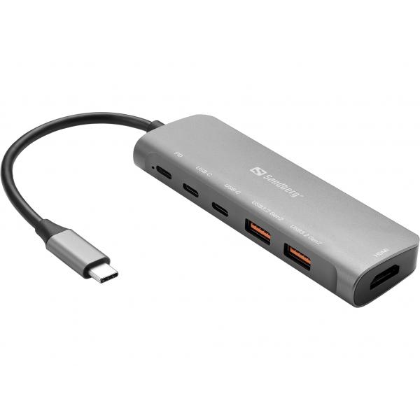 Sandberg USB-C Dock HDMI + 2xUSB-A + 2xUSB-C + PD100W Cablato USB 3.2 Gen 1 [3.1 Gen 1] Type-C Alluminio (USB-C Dock HDMI + 2xUSB-A + - 2xUSB-C + PD100W USB-C Dock - HDMI+2xA+2xC+PD100W - Warranty: 6