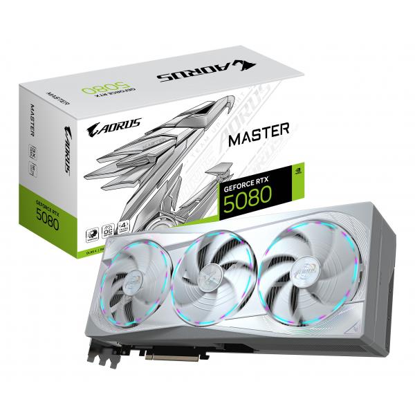 GIGABYTE AORUS GeForce RTX 5080 MASTER ICE 16G Scheda Grafica - 16GB GDDR7, 256 bit, PCI-E 5.0, 2805MHz Core Clock, 3 x DP 2.1a, 1 x HDMI 2.1b, NVIDIA DLSS 4, GV-N5080AORUSM ICE-16GD (GIGA VGA 16GB R