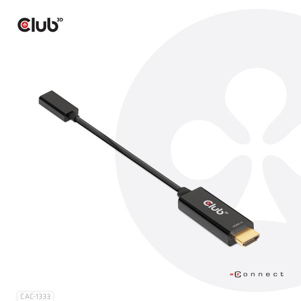 CLUB3D CAC-1333 cavo e adattatore video 0,22 m HDMI tipo A [Standard] USB tipo-C Nero (Hdmi To Usb Type-C 4K60Hz - Active Adapter M/F - Warranty: 12M)
