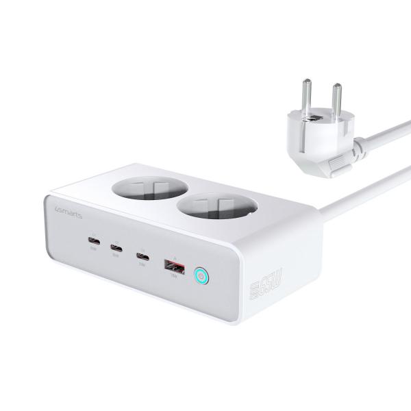 4smarts 540065 Caricabatterie per dispositivi mobili Universale Argento, Bianco AC Ricarica rapida Interno (4smarts Desk Charger GaN 65W with AC sockets white)