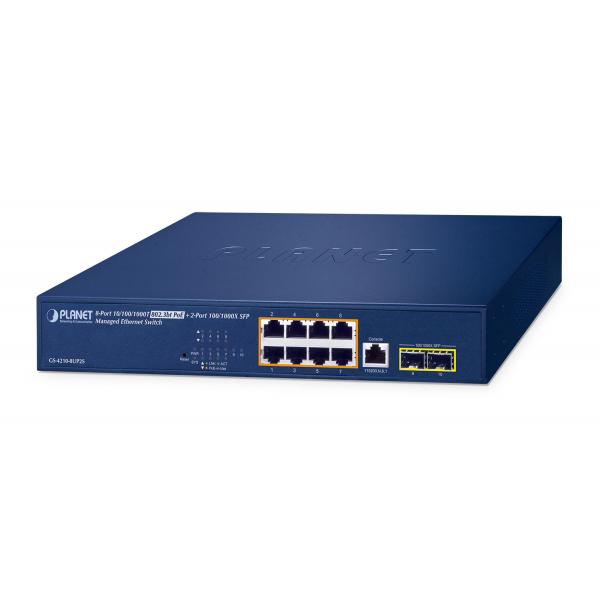 PLANET IPv6/IPv4, 8-Port Gestito L2/L4 Gigabit Ethernet [10/100/1000] Supporto Power over Ethernet [PoE] 1U Blu (IPv6/IPv4, 8-Port - 10/100/1000T 802.3bt 95W PoE - + 2-Port 100/1000X SFP Managed Swit