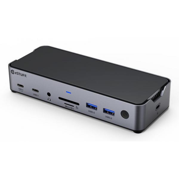 eSTUFF GLB232006 replicatore di porte e docking station per laptop Cablato Alluminio (Triple USB-C Docking Station - Warranty: 60M)