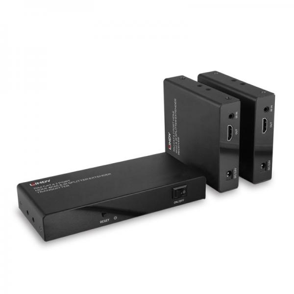 Lindy 38385 moltiplicatore AV Trasmettitore e ricevitore AV Nero (70M 2 PORT CAT.6 HDMI 4K60 - SPLITTER EXTENDER)