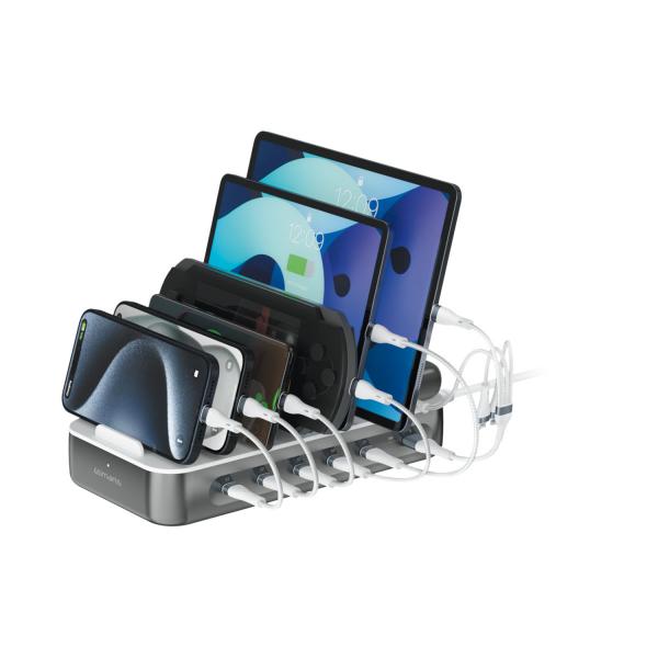 4smarts 541277 organizzatore per stazioni di carica Libera installazione ABS, Policarbonato Grigio (4smarts Charging Station Team 100W space grey [5x USB-C and 1x USB-A])