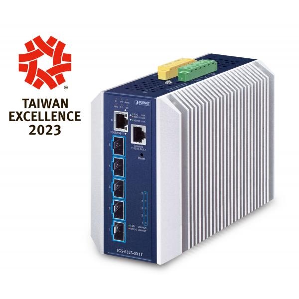 PLANET Industrial Layer 3 5-Port Gestito L3 10G Ethernet [100/1000/10000] Alluminio, Blu (Industrial Layer 3 5-Port - 10GBASE-X SFP+ + 1-Port - 10GBASE-T Managed Ethernet Switch - Warranty: 24M)