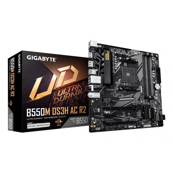 GIGABYTE B550M DS3H AC R2 Scheda madre - CPU AMD Ryzen 5000, VRM a 5+3 fasi, fino a 4733 MHz DDR4 [O.C.], 1x M.2 PCIe 4.0 + 1x M.2 PCIe 3.0, Wi-Fi 5, LAN 1 GbE, USB 3.2 Gen 1 (Gigabyte B550M DS3H AC