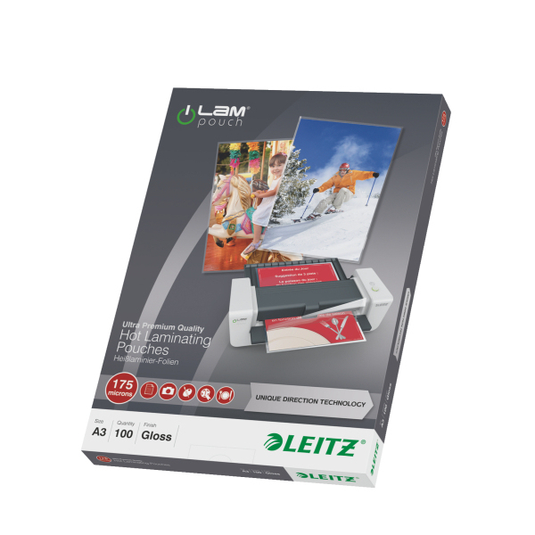 Leitz iLAM UDT pellicola per plastificatrice 100 pz (Leitz 74900000 A3 UDT iLAM 2 x 175 Micron Pouch 100Pk)
