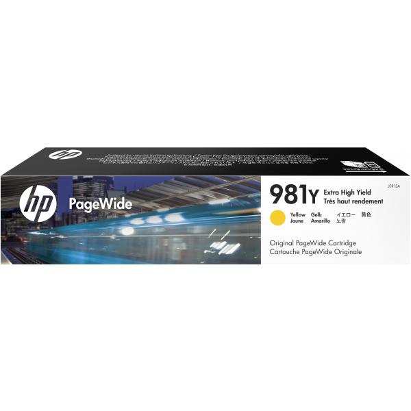 HP Cartuccia giallo originale ad altissima capacità PageWide 981Y (Ink/981Y Extra HY Yellow - 981Y, Original, Pigment-based - ink, Yellow, HP, HP PageWide Enterprise Color 556/586, Inkjet printing -