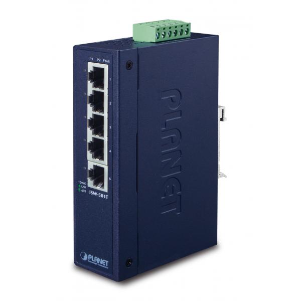 PLANET ISW-501T switch di rete Non gestito L2 Fast Ethernet [10/100] Blu (IP30 Slim Type 5-P Industrial - Fast Ethernet Switch [-40 - to 75 degree C] - Warranty: 60M)