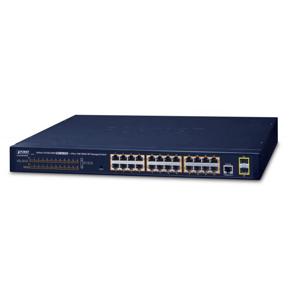 PLANET GS-4210-24P2S switch di rete Gestito L2/L4 Gigabit Ethernet [10/100/1000] Supporto Power over Ethernet [PoE] 1U Blu (IPv4, 24-Port Managed 802.3at - POE+ Gigabit Ethernet Switch - + 2-Port 100