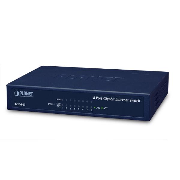 PLANET GSD-803 switch di rete Gigabit Ethernet [10/100/1000] Blu (8-P 10/100/1000Mbps Gigabit - Ethernet Switch [External - Power] - Metal Case - Warranty: 36M)