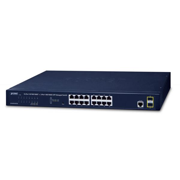PLANET GS-4210-16T2S switch di rete Gestito L2/L4 Gigabit Ethernet [10/100/1000] 1U Blu (IPv4/IPv6, 16-P 10/100/1000Bas - + 2-Port 100/1000MBPS SFP - L2/L4 SNMP Manageable Gigabit Ethernet Switch - W