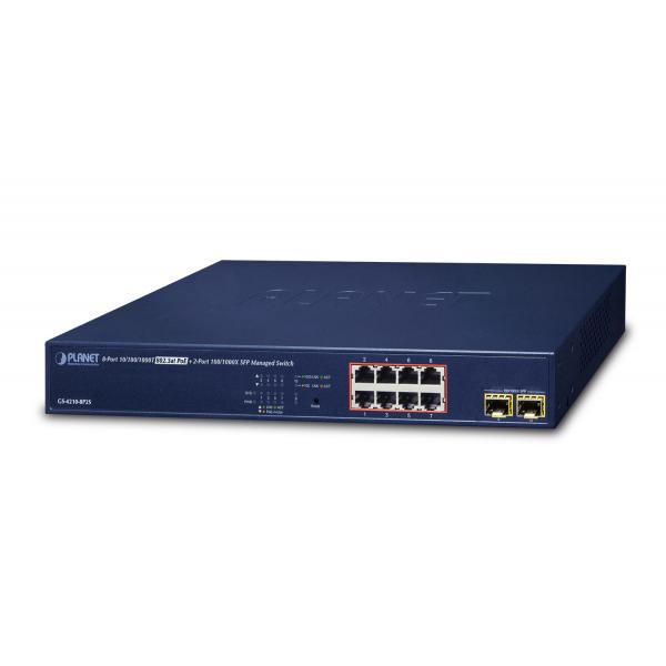 PLANET GS-4210-8P2S switch di rete Gestito Gigabit Ethernet [10/100/1000] Supporto Power over Ethernet [PoE] 1U Blu (IPv4/IPv6, 8-Port Managed - 802.3at POE+ Gigabit Ethernet - Switch + 2-Port 100/10