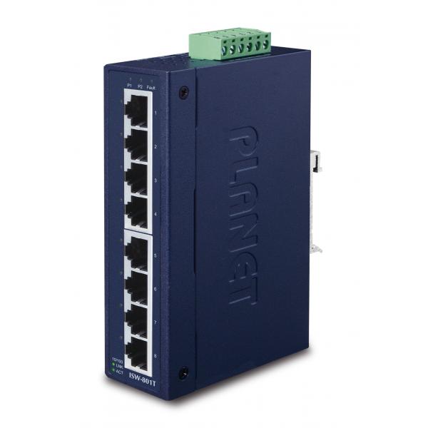 PLANET ISW-801T switch di rete Non gestito L2 Fast Ethernet [10/100] Blu (IP30 Slim Type 8-P Industrial - Fast Ethernet Switch [-40 - to 75 degree C] - Warranty: 60M)