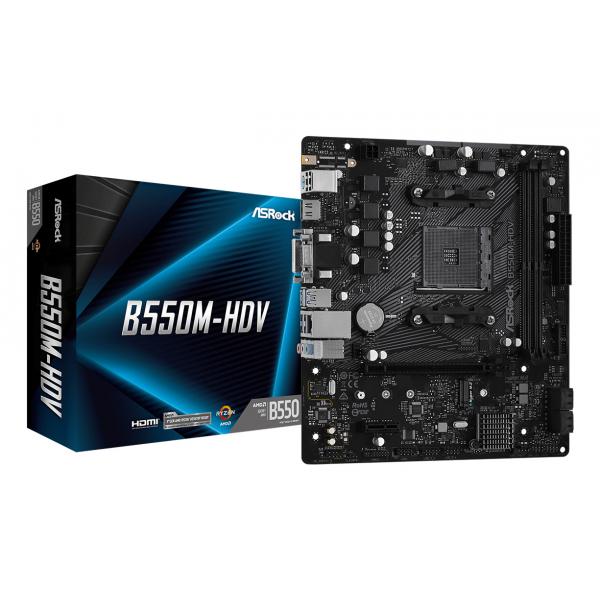 Asrock B550M-HDV AMD B550 Socket AM4 micro ATX (ASRock B550M-HDV AMD AM4 Socket Motherboard, Micro-ATX, 2x DDR4 Slots, 1x M.2 Socket, GbE LAN, 1x D-Sub / 1x DVI-D / 1x HDMI Port)