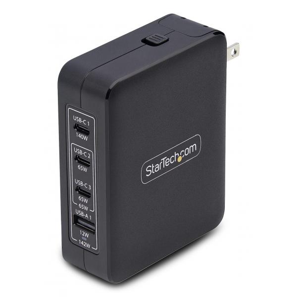 StarTech.com Caricatore USB-C da parete da 140W, 3x USB-C/1x USB-A, adattatore di alimentazione internazionale PD 3.1 GaN per MacBook/Dell XPS/Inspiron (140W USB-C WALL CHARGER GAN - POWER ADAPTER PD