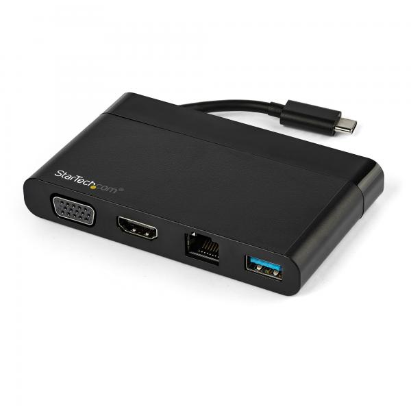 StarTech.com Adattatore multiporta USB C con HDMI, VGA, Gigabit Ethernet e USB 3.0 - Mini dock hub USB C a HDMI 4K o VGA 1080p display - Docking station da viaggio USB Type-C per laptop USB-C (USB C