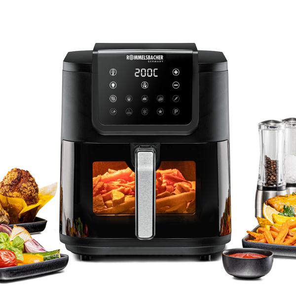 Rommelsbacher FRH 1700 friggitrice Singolo 8 L Indipendente 1700 W Friggitrice ad aria calda Nero, Acciaio inox (ROMMELSBACHER Hei??luftfritteuse FRH 1)