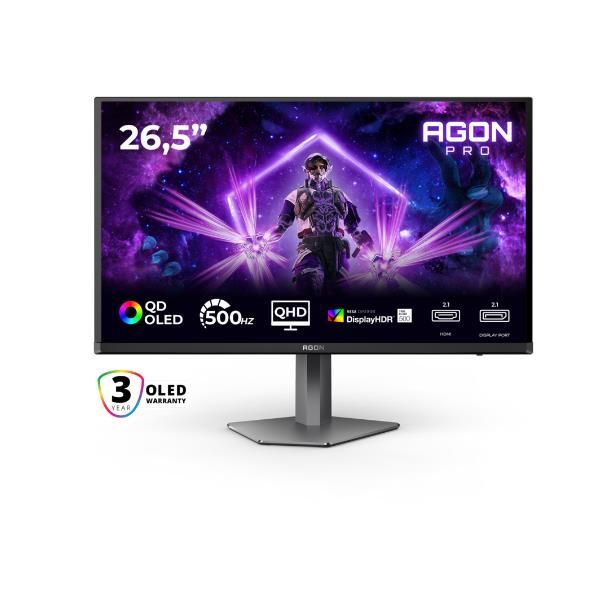 AOC AGON PRO AG276QKD2 Monitor PC 67,3 cm [26.5] 2560 x 1440 Pixel Quad HD QD-OLED Nero, Grigio (AOC AGON PRO AG276QKD2 - AG6 Series - OLED monitor - gaming - 27 [26.5 viewable] - 2560 x 1440 QHD @ 5