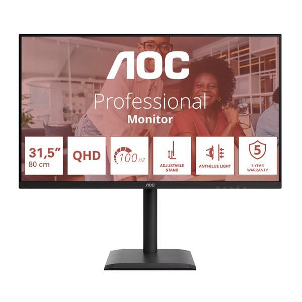 AOC E4 Q32E4U Monitor PC 80 cm [31.5] 2560 x 1440 Pixel Quad HD LED Nero (AOC Q32E4U - E4 Series - LED monitor - 32 [31.5 viewable] - 2560 x 1440 QHD @ 100 Hz - IPS - 1000:1 - 4 ms - 2xHDMI, DisplayP