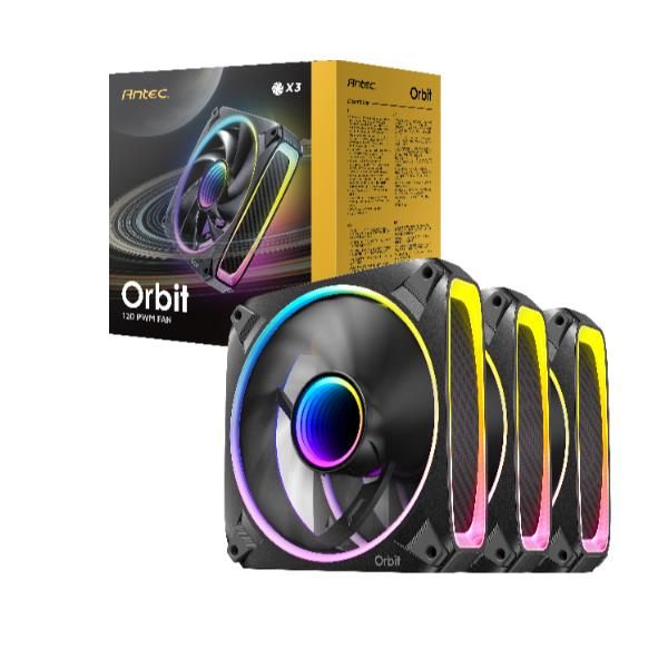 Antec Orbit 120 ARGB FAN Case per computer Ventilatore 12 cm Nero (Antec Orbit 120 ARGB 120 mm PWM Fan Triple Pack - 120 mm x 28 mm, Fluid Dynamic Bearing, 200-2000 RPM, 66.72 CFM, aRGB Lighting, Ant