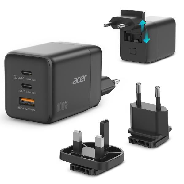 Acer HP.DSCAB.019 Caricabatterie per dispositivi mobili Universale Nero AC Ricarica rapida Interno (ACER GAN CHARGER - USB-C USB-A 100W)