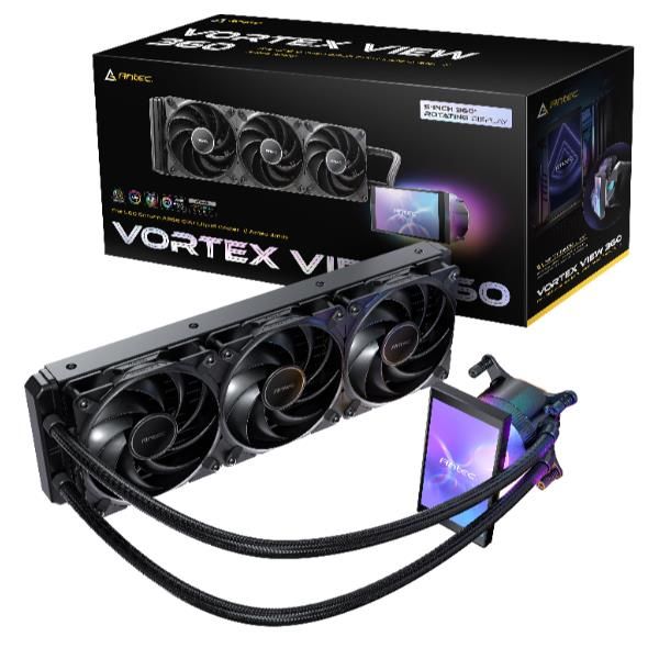 Antec VORTEX VIEW 360 Processore Raffreddatore di liquidi tutto in uno 12 cm Nero 1 pz (Antec Vortex View 360 Black AIO Liquid CPU Cooler, Massive 5-Inch Rotatable IPS LCD Display, 9th Gen Asetek Pum