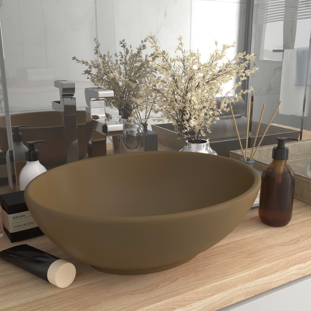 Lavandino Lusso Ovale Crema Opaco 40x33 Cm In Ceramica