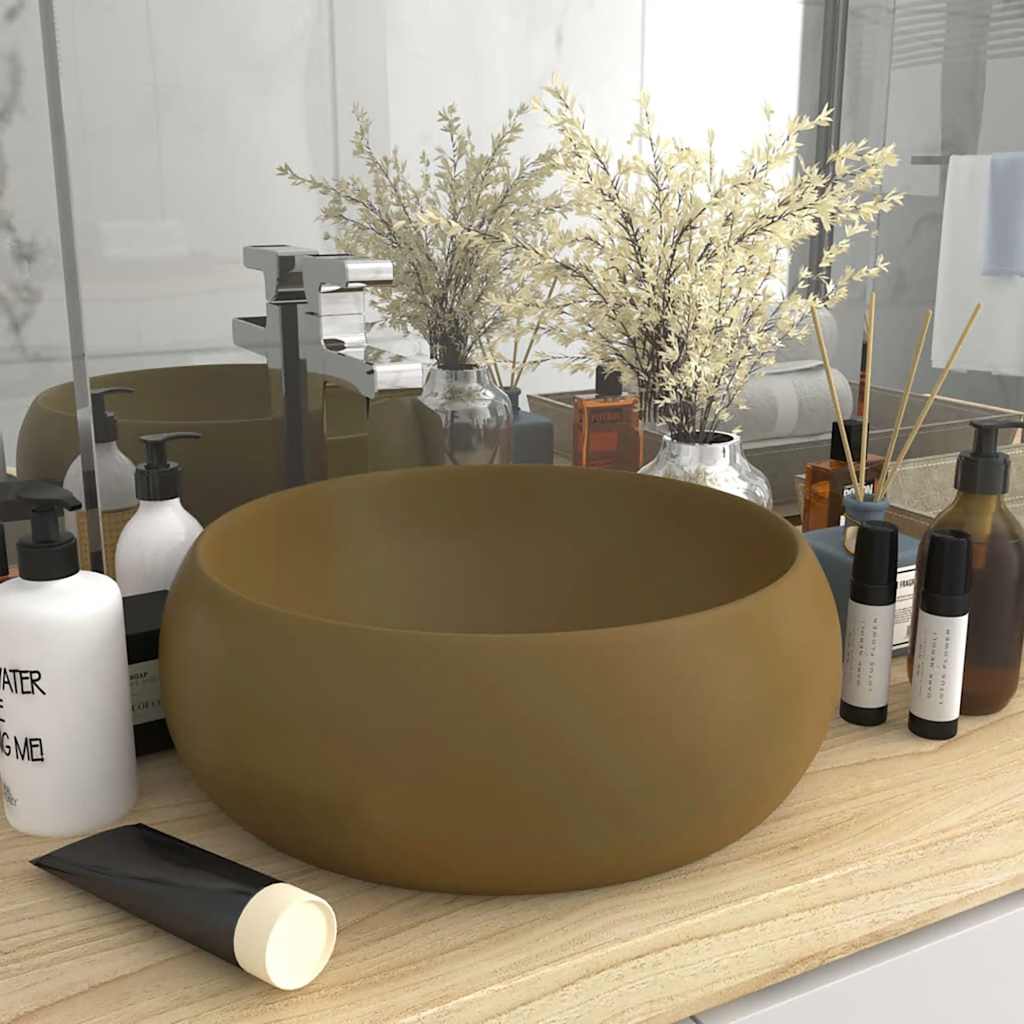 Lavandino Lusso Rotondo Crema Opaco 40x15 Cm In Ceramica