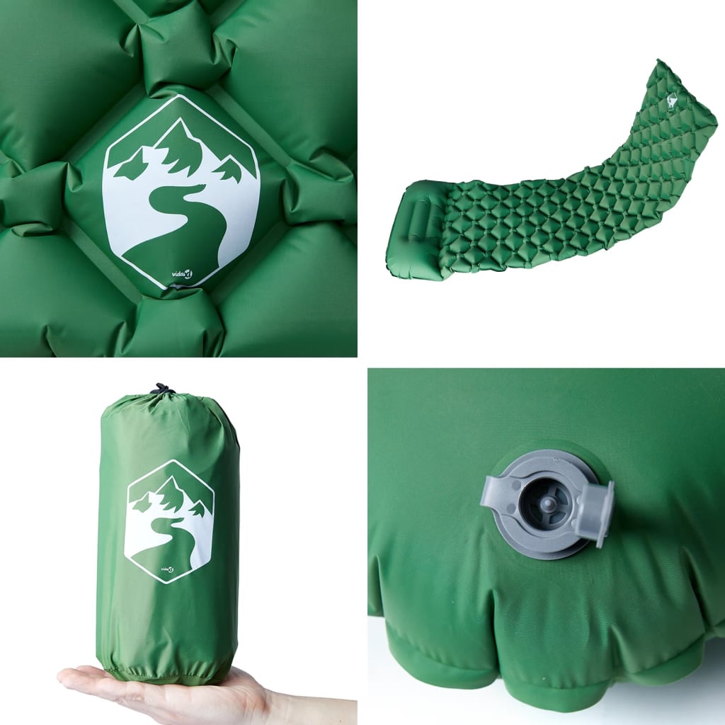 Materasso Campeggio Gonfiabile Con Cuscino 1 Persona Verde - Image 4