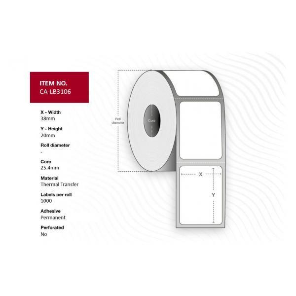 Capture CA-Lb3106 Etichetta Per Stampante (label 38 X 20 Mm, Core 25,4 - Mm. Transparent Pp/pe. - Permanent For Outdoor Use. 1000 Lb/roll. - Warranty