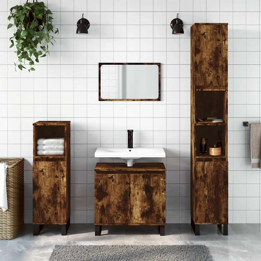 Armadietto Bagno Rovere Fumo 58x33x60 Cm In Legno Multistrato