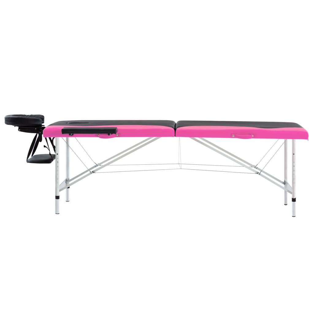 Lettino Massaggio Pieghevole 2 Zone In Alluminio Nero E Rosa - Image 3