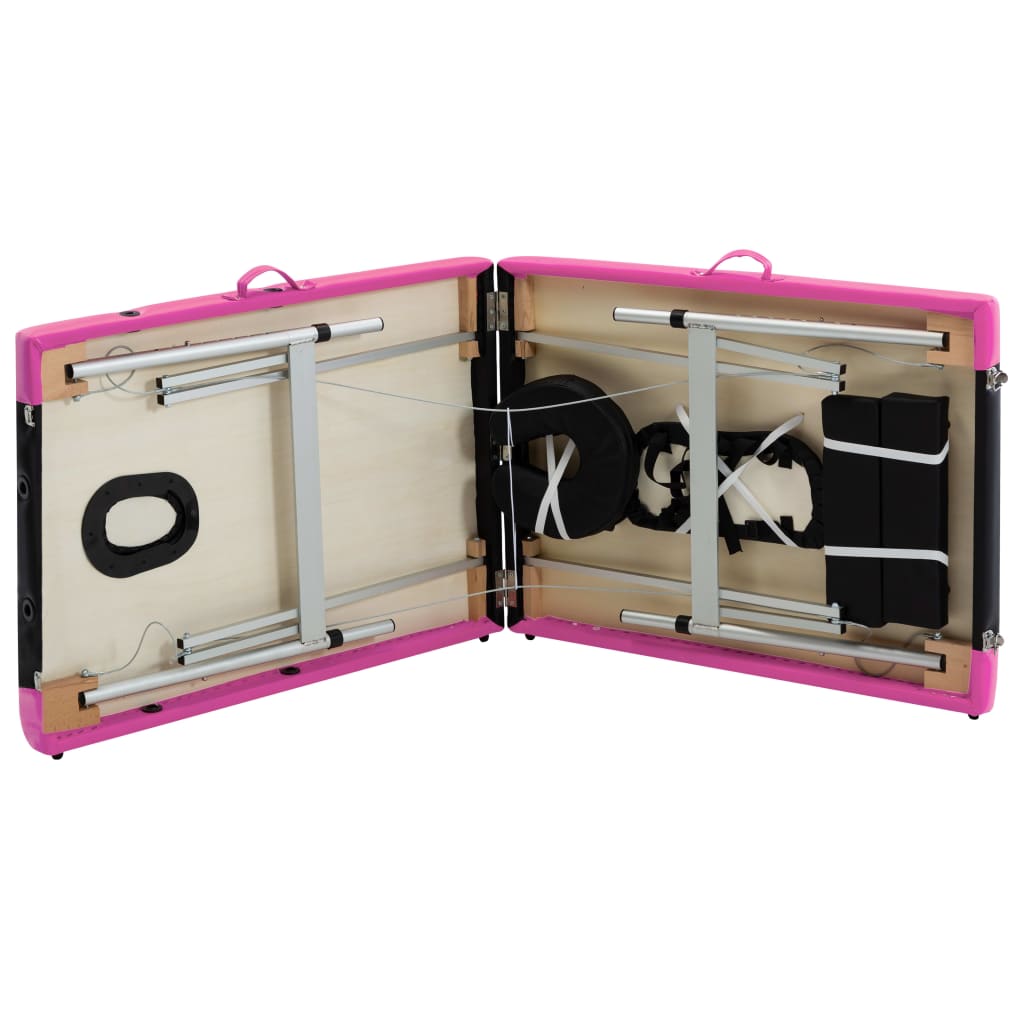 Lettino Massaggio Pieghevole 2 Zone In Alluminio Nero E Rosa - Image 5