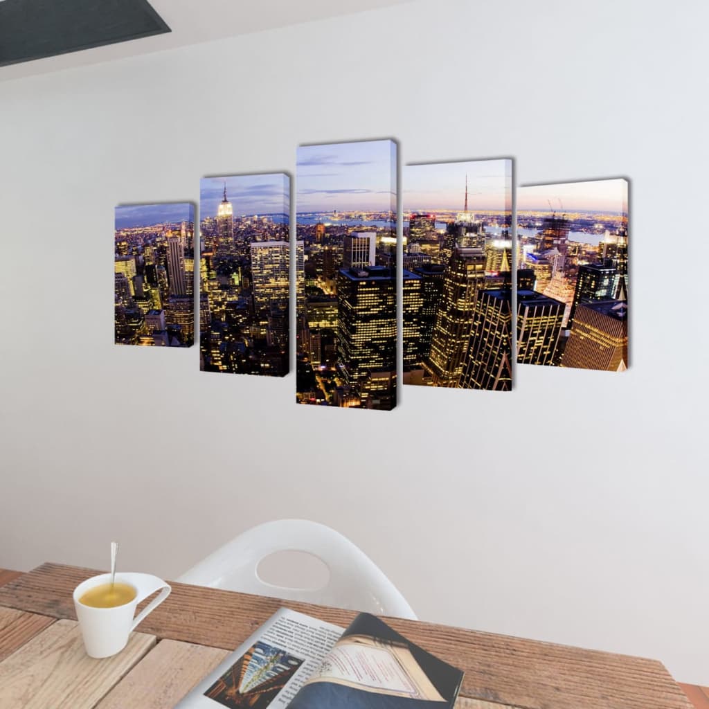 5 Pz Set Stampa Su Tela Da Muro Vista Dall'alto Su New York 200x100 cm
