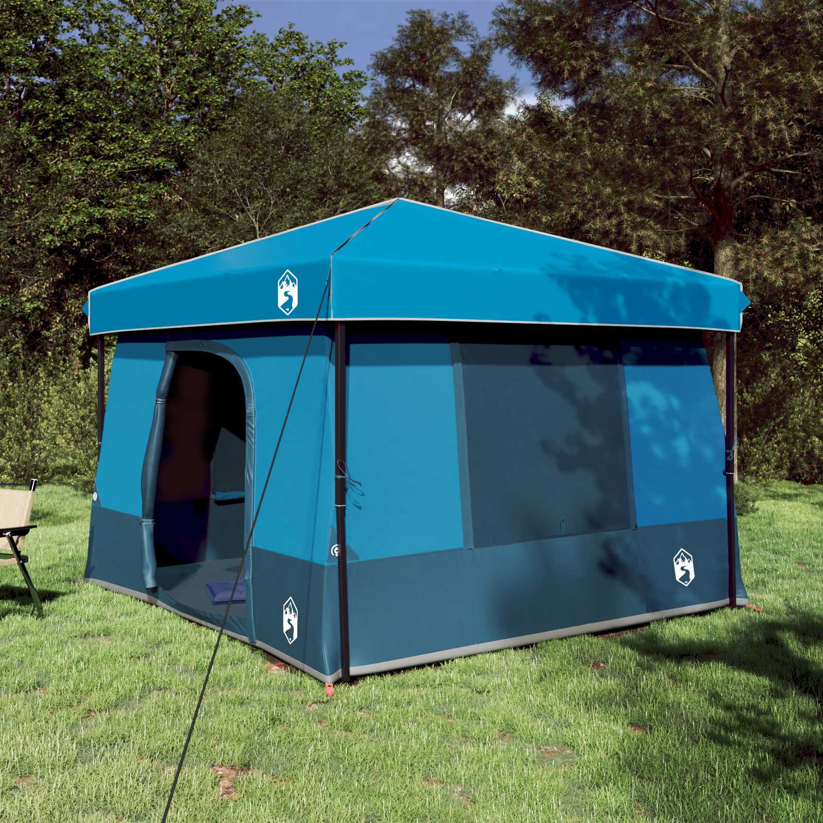 Set Di Tende Da Campeggio Con Tetto 2 Pcs Blu Taffeta E Tessuto