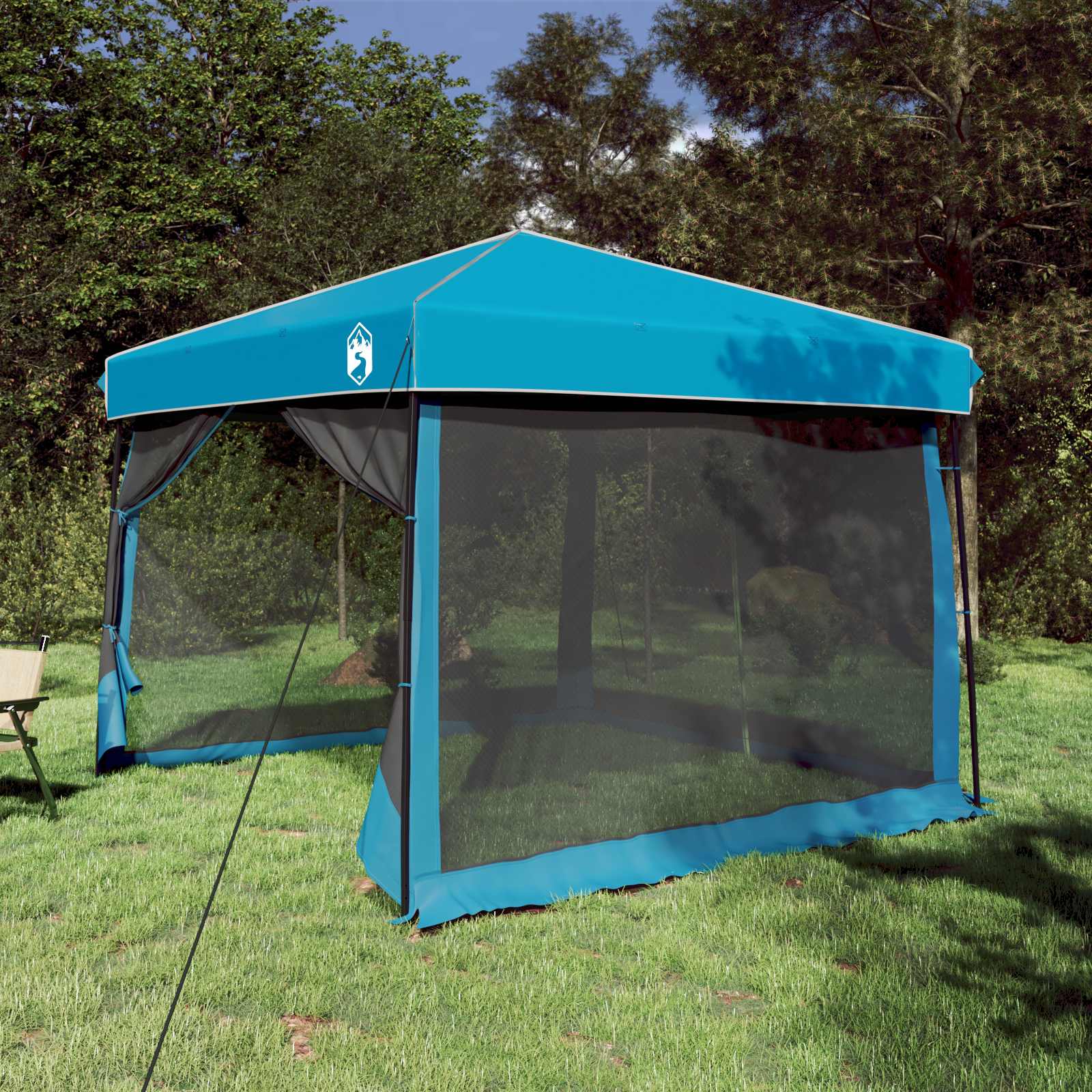 Set Di Tende Da Campeggio Con Tetto 2 Pcs Blu Taffeta E Tessuto