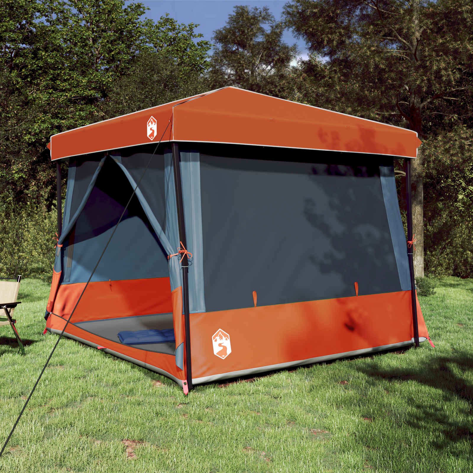 Set Di Tende Da Campeggio Con Tetto 2 Pcs Grigio E Arancione