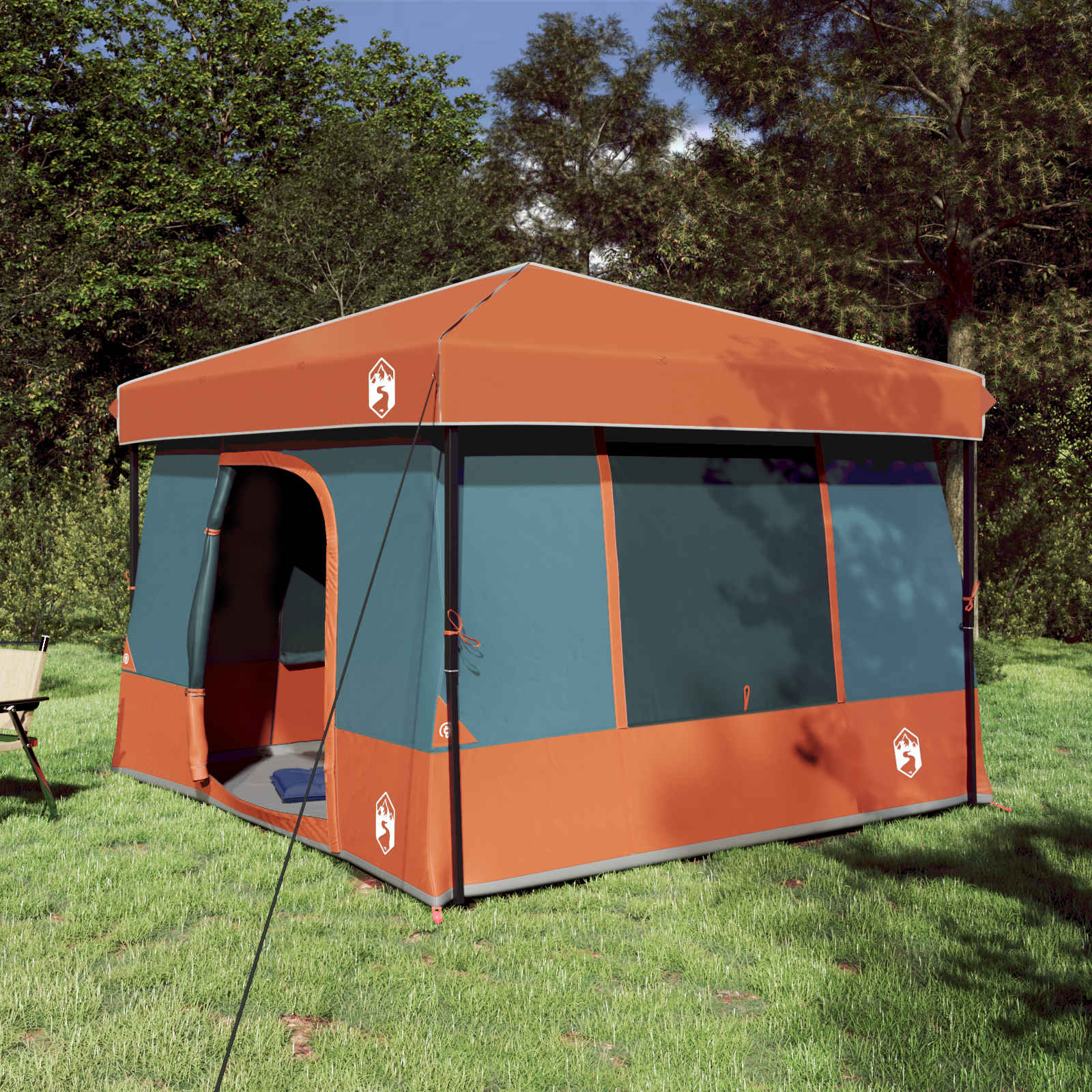 Set Di Tende Da Campeggio Con Tetto 2 Pcs Grigio E Arancione