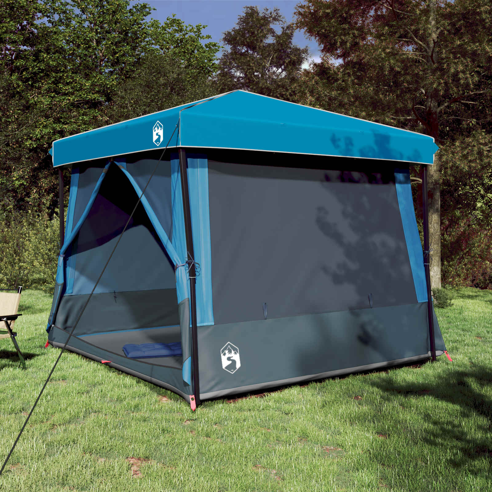 Set Di Tende Da Campeggio Con Tetto 2 Pcs Blu Taffeta E Tessuto