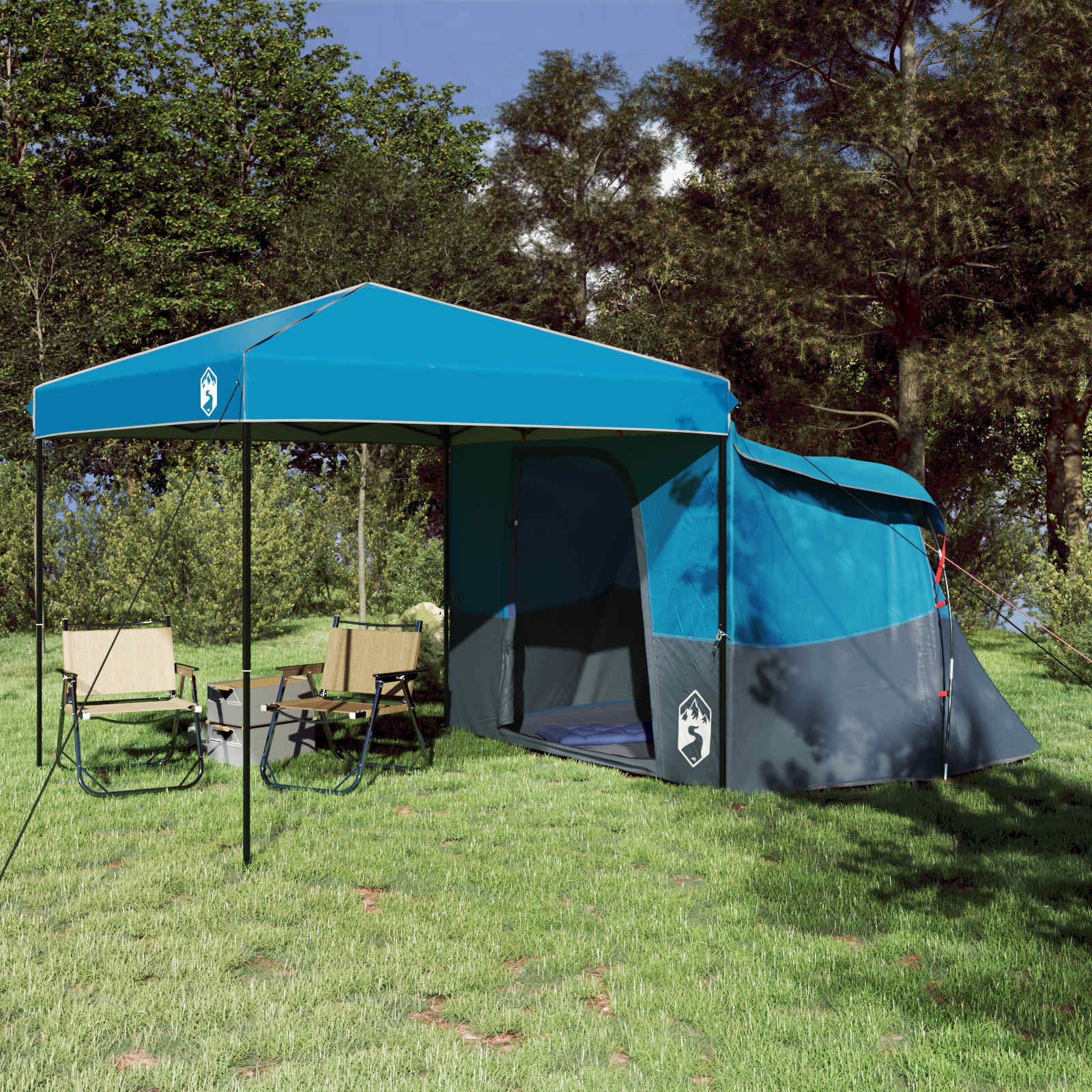 Set Di Tende Da Campeggio Con Tetto 2 Pcs Blu Taffeta E Tessuto