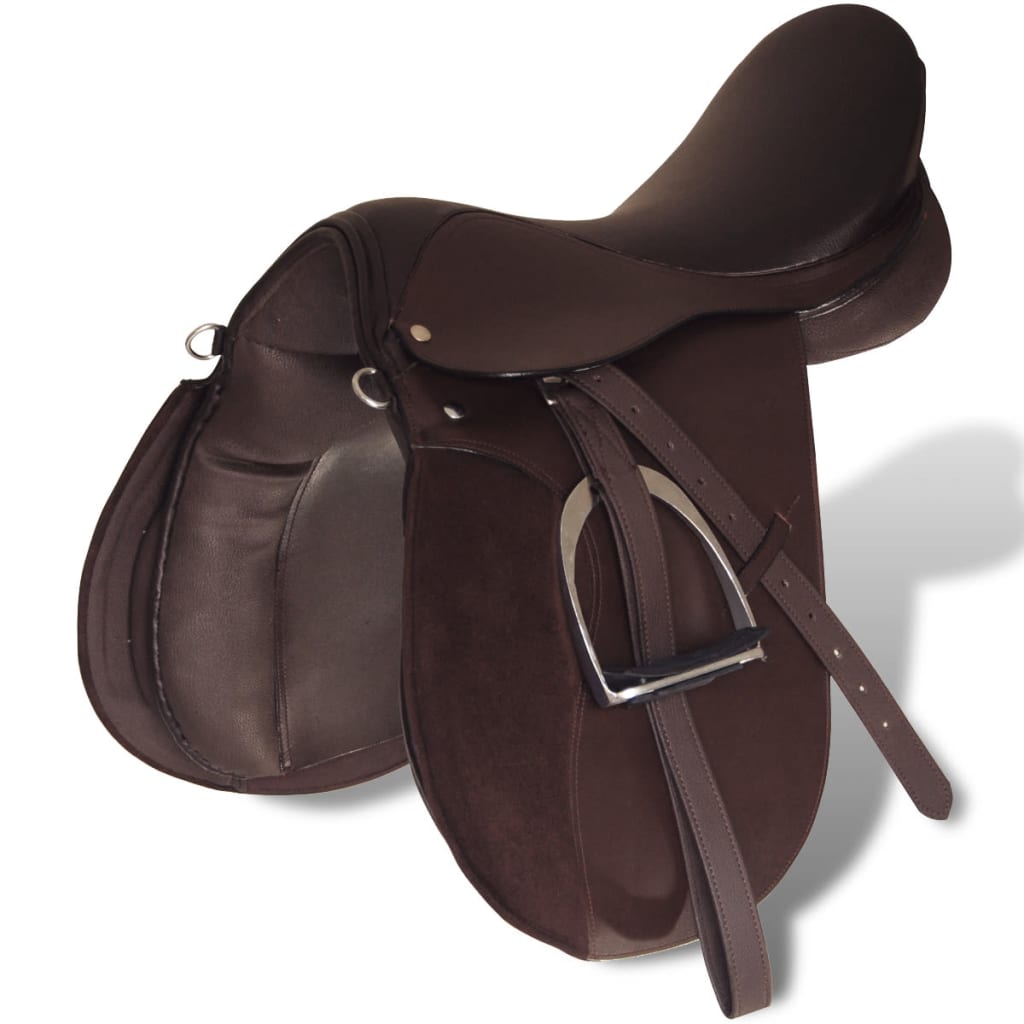 Set Sella Equitazione 17,5" In Pelle Naturale Marrone 18 Cm 5-IN-1