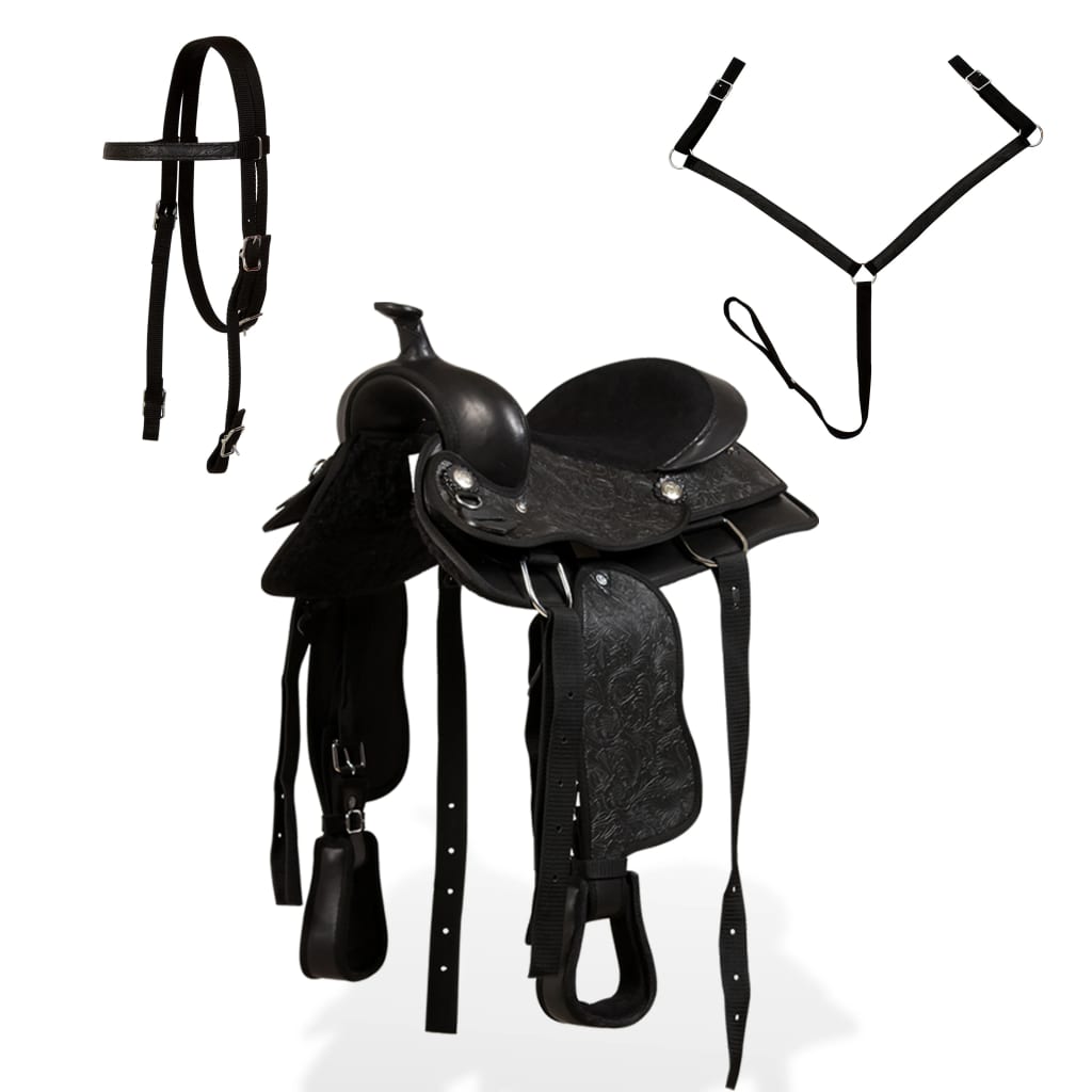 Sella Western Testiera E Pettorale In Vera Pelle 13" Nero