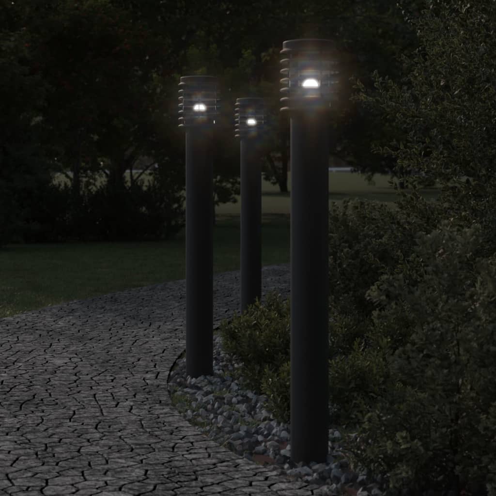 Lampade Da Terra Per Esterni Con Presa 3 Pz Nere 110 Cm Acciaio