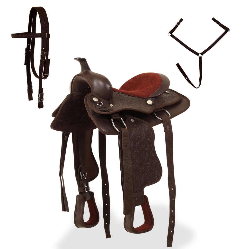 Sella Western Testiera E Pettorale In Vera Pelle 13" Marrone