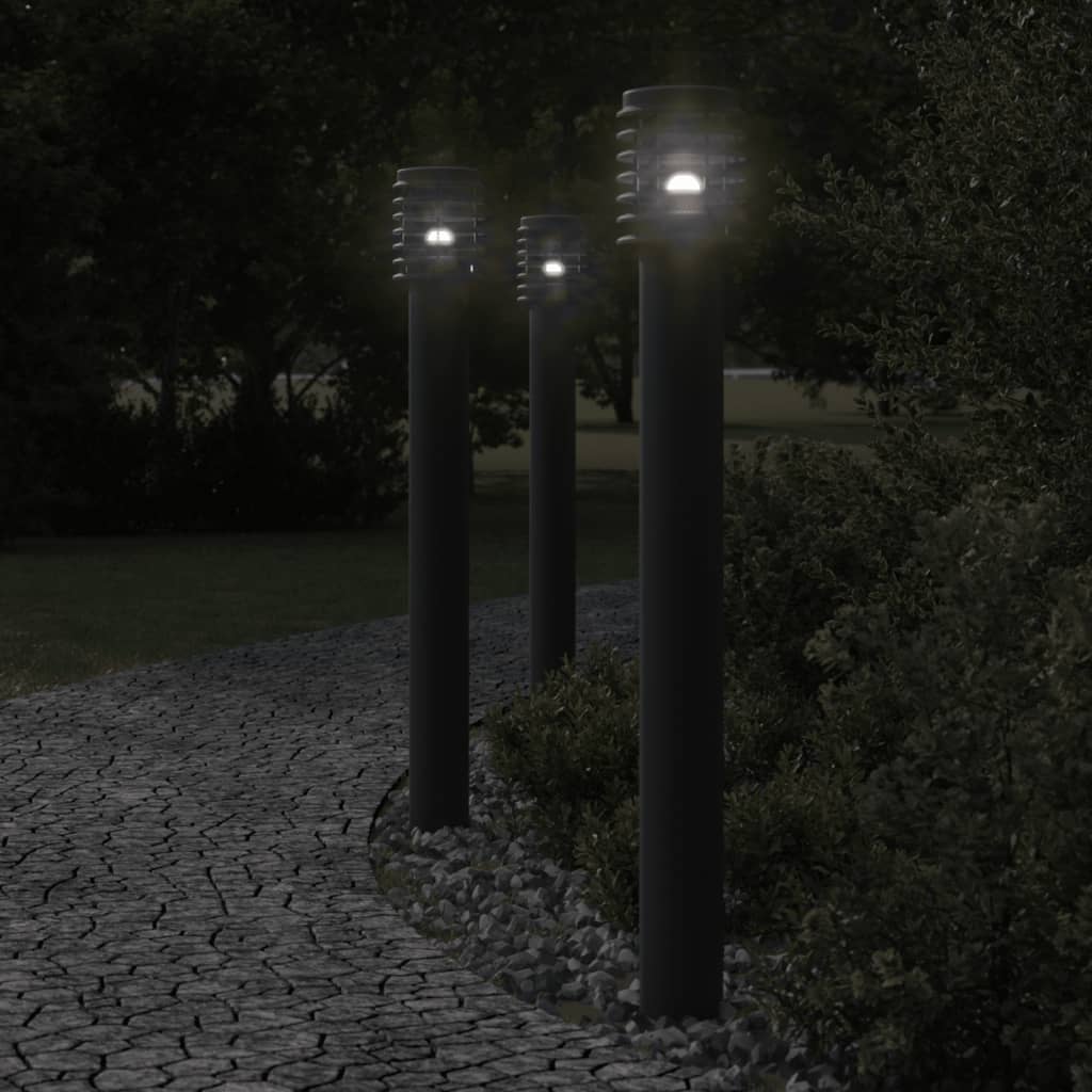 Lampade Terra Per Esterni Con Presa 3pz Nere 110cm Acciaio Inox