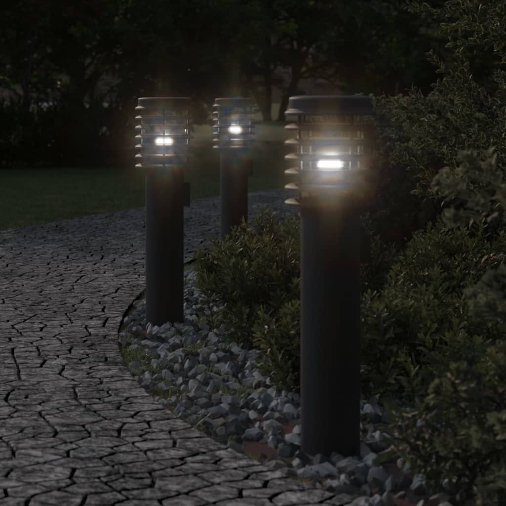 Lampade Da Terra Per Esterni 3 Pz Nere 60 Cm In Acciaio Inox